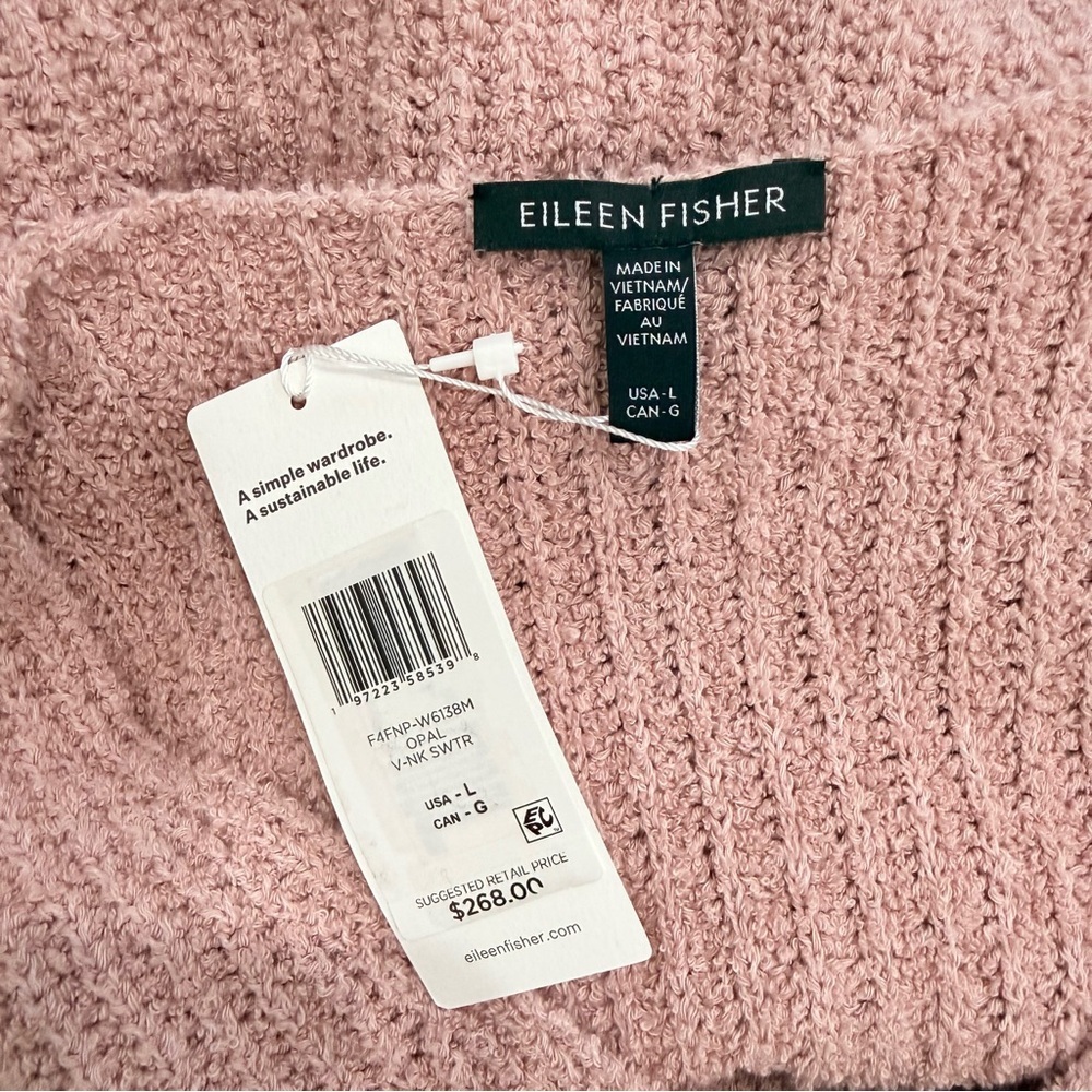Eileen Fisher Women’s Organic Cotton Cashmere Fluff V-Neck Sweater Opal Pink NWT - Picture 11 of 13